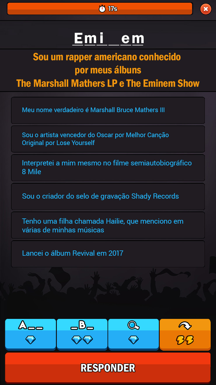 Quizz Challenge Música - jogo de perguntas e respostas sobre bandas, cantores e músicos