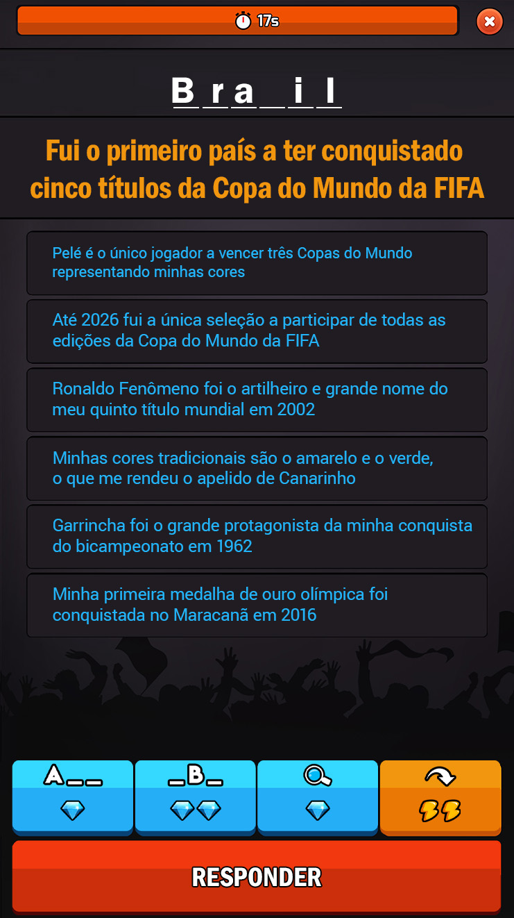 Quizz Challenge Futebol de Seleções Nacionais - jogo de perguntas e respostas sobre futebol